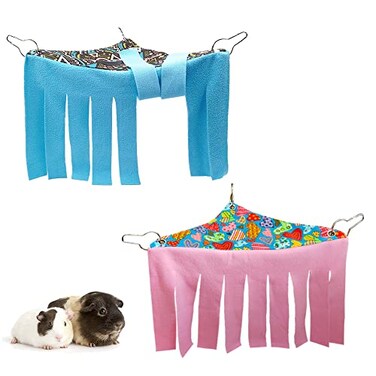 RIOUSSI Guinea Pig Hideout Hideaway Corner Fleece Toys Cage Accessories with Reversible Sides BluePink Triangle
