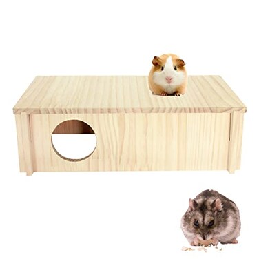WEWAYKGJ Wood House Hideout 2Chamber Hamster Wooden MultiChamber Habitats Decor for Dwarf Chinchilla Mice Gerbils Mouse and Other Small Rodents
