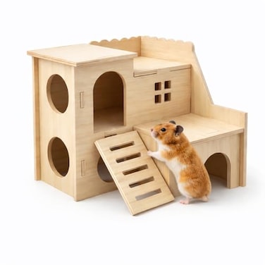 kcrygogo Tiny Hamster Maze Wood House Fun Slide House DoubleDecker Hut for Dwarf Gerbil Mouse Mice Rat Small AnimalsOnly for Small Hamster