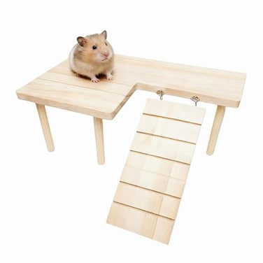 Feiena Wooden Hamster Platform for Hamster Cage Accessories Climbing Toys Dwarf Syrian Hamster Gerbil Rat Mice Degus or Other Small Pets Rectangle