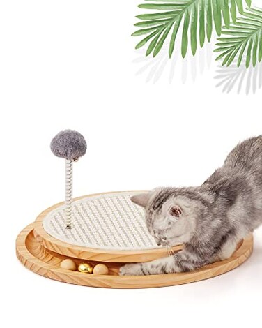 LMUGOOS Cat Scratcher Cat Natural Sisal Scratching Pad Kitten Interactive Toy with Ball Track Spring Ball for Chasing Hunting Mental Physical Exercise Puzzle