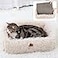 TIGOADT Fluffy Cat Scratcher Lounge Box with Removable CardboardCat Rectangular Bed with Corrugated Board Pet Scratching Pad for Furniture Protection Training Toy Beige