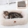TIGOADT Fluffy Cat Scratcher Lounge Box with Removable CardboardCat Rectangular Bed with Corrugated Board Pet Scratching Pad for Furniture Protection Training Toy Beige