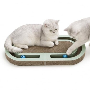 LEQOS Interactive Cat Scratcher Lounge for Indoor Cats 26 Large Foldable Cat Scratcher with Ball Track DoubleSided Corrugated Cat Scratch Pad Bed for Scratching Playing Lounging Relaxing