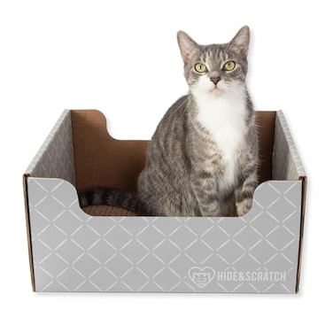 HideScratch Hide Scratch Cardboard Cat Scratcher Box Bed Light Grey Diamond DoubleSided Corrugated Pad for Indoor Cats Refillable Scratching Board Toy for Play Furniture Protection