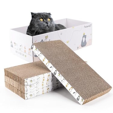 PatiencET Cat Scratch Pad with Box 4 Pack Cardboard Cat Scratcher Lounge Bed for Indoor Cats Reversible Corrugated Scratching Board Refill with Catnip