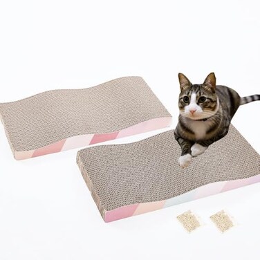 SIDAZON Cat Scratching Board cat Scratcher Cat Scratch Pad Cardboard cat scratchers for Indoor Cats Reversible Large Wide Corrugated with Catnip2pcs