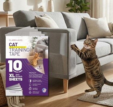 CLAWGUARD Cat Training Tape Sheets 10 XL 17x115 in DoubleSided Anti Scratch Shields Cat Scratch Furniture Protector for Sofa Couch Surfaces