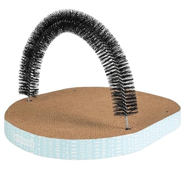 Catstages Scratch Groom Cat Scratcher with Removable Curved Brush for SelfGrooming Station Orange
