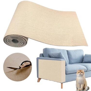 SREBAY Cat Scratching Climbing Carpet Mat Adhesive Trimmable Cat Scratcher Furniture Protector Cat Post Covered Pad Replacement for DIY Cat Tree Shelf Steps Couch Corner Wall Khaki 393x158Inch