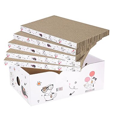 Catinarla 5 Packs in 1 Cat Scratch Pad with Box Cat Scratcher CardboardReversibleDurable Recyclable Cardboard Suitable for Cats to Rest Grind Claws and Play with Scratch Box