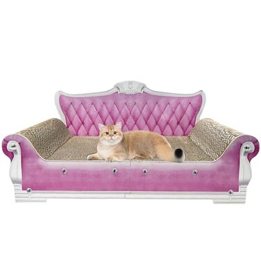 INRLKIT Luxury Cardboard Cat Scratcher Sofa Bed Couch Shaped Scratching Board with Catnip Scratcher for Indoor Cats Large Pink