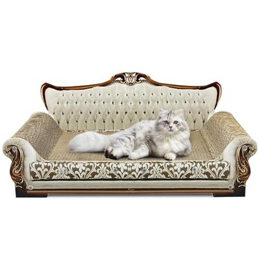 INRLKIT Luxury Cardboard Cat Scratcher Sofa Bed Couch Shaped Scratching Board Scratch Lounge with Catnip Scratcher for Indoor Cats Large Grey