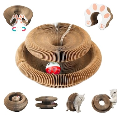liluwushe Kitty Curls Cat Toy Magic Organ Cat Interactive Scratcher Cardboard with Bell Ball Foldable Changeable Accordion Shape Exercise Anxiety Relief Toy for Indoor Cats 1PCS