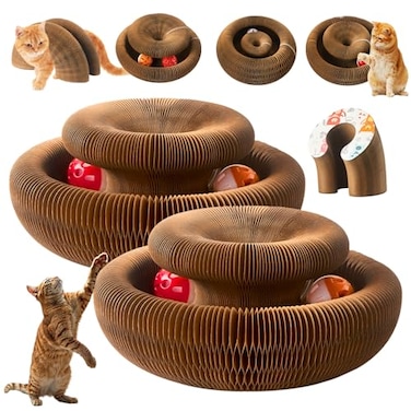 VZZNN 2 Pack Magic Organ Cat Toy Foldable Magic Organ Cat Scratching Board Reversible Infinity Style Magic Organ Cat Toy with 4 PCS Ball Cat Toys Interactive Indoor Cat Toys