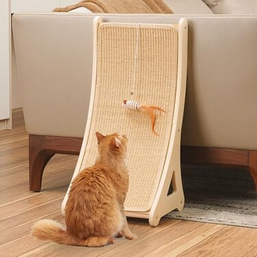 PETKARAY Curved Cat Scratcher Sisal Kitty Scratching Ramp L Shape Scratch Pad for Indoor Cats 256 Furniture Protector with Mouse Toy