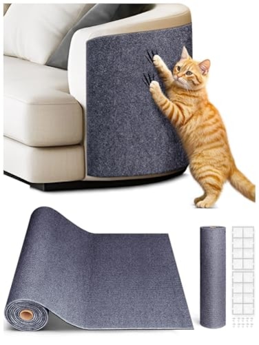 Minyii 2PCS 394x158 Cat Scratch Mat Trimmable SelfAdhesive Carpet DIY Climb Cat Scratcher for Furniture Couch or Wall Protector Covering Cat Scratching Post Replacement Pads Dark Gray