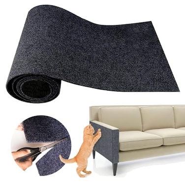 SREBAY Cat Scratching Climbing Carpet Mat Adhesive Trimmable Cat Scratcher Furniture Protector Cat Post Covered Pad Replacement for DIY Cat Tree Shelf Couch Corner Wall Dark Grey393x158In