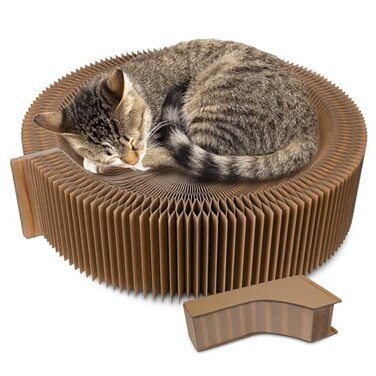 HivaolJoy Cat Bed Scratcher Lounge Cardboard Collapsible Pet Scratching Pad Round Cat Scratch Nest for Indoor Big Large Kitty Kitten