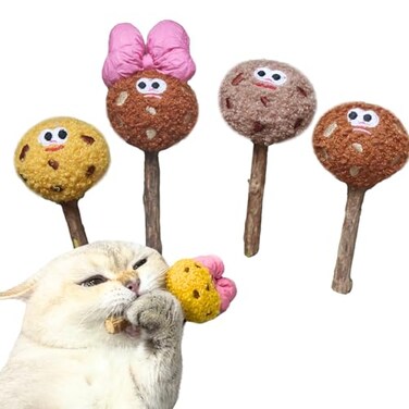 CECE PAW 4 Pack Catnip Silvervine Lollipops Cat Chew Toy for Kitten Teething Interactive Cat Toy for Bored Indoor Cats Cat Kicker Toy