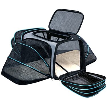 TDHDIKE CatDog Airline Approved Expandable Pet Carrier for Small Pets Removable Pad Pockets TSA Compliant