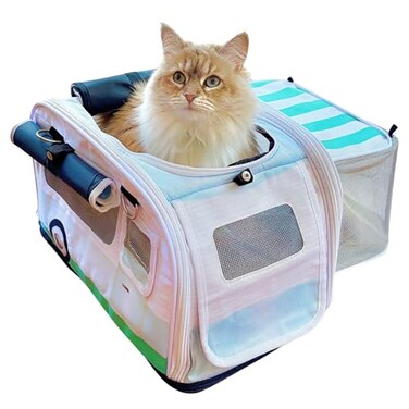 Kittyrama SoftSided Airline Approved Cat Carrier with Expandable Hideaway EscapeProof SBS SelfLocking Zippers 22 lb Capacity Vet Approved Top Side Entry 171111 in