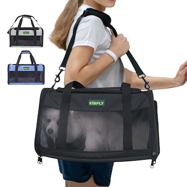 KISFLY Airline Approved Cat and Small Dog Carrier 17x11x95 SoftSided Foldable UnderSeat Travel Bag for Pets up to 12 lbs TopLoading ScratchResistant Mesh Black