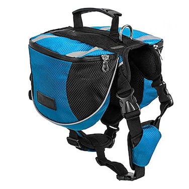Lifeunion Polyester Dog Saddlebags Pack Hound Travel Camping Hiking Backpack Saddle Bag for Small Medium Large Dogs BlueM