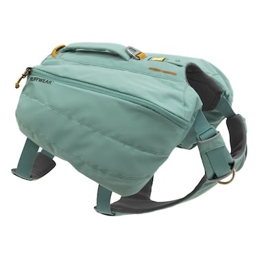 Ruffwear Front Range Day Pack Dog Backpack with Saddlebags 5Point Adjustment 3 Leash Points Padded Handle Internal Mesh Pockets Reflective Trim Light Loop River Rock Green Medium