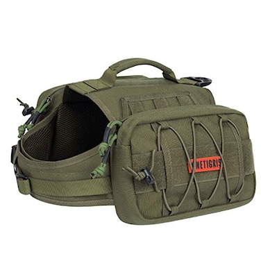 ONETIGRIS Dog Backpack for Medium Large Dogs Nylon Backpack for Dogs Tactical Pet Backpack with Side Pockets for Hiking Walking Training Running Green Large