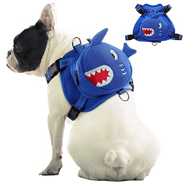 IDOMIK Dog Backpack Harness NoPull Dog Backpack with DRing for Small Medium Dogs Cute Self Carrier Backpack for Dogs to Wear Adjustable Dog Harness Backpack for Traveling Camping HikingSharkXS