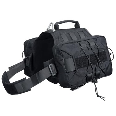 EXCELLENT ELITE SPANKER Dog Pack Dog Saddle Bag Backpack for Camping Hiking Medium Large Dog with 2 Capacious Side Pockets M Black