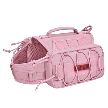 ONETIGRIS Dog Backpack for Medium Large Dogs Nylon Backpack for Dogs Tactical Pet Backpack with Side Pockets for Hiking Walking Training Running Pink Medium