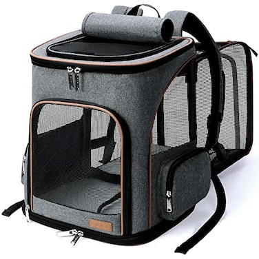 Lekereise Cat Backpack Expandable Pet Carrier Backpack for Small Cats and Dogs AirlineApproved Foldable Dog Carrier Backpack with Inner Safety Leash Grey
