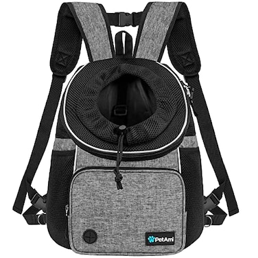 PetAmi Dog Front Carrier Backpack Adjustable Dog Pet Cat Chest Carrier Backpack Ventilated Dog Carrier for Hiking Camping Travel Small Medium Puppy Large Cat Carrying Bag Max 15 lbs Gray