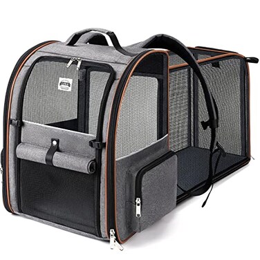 Lekebobor Cat Carrier Backpack Expandable Pet Carrier with Sun Shade Full Front Opening Breathable Mesh Backpack for Small Dogs Medium Cats Up to 18 Lbs Foldable for Hiking Camping Grey
