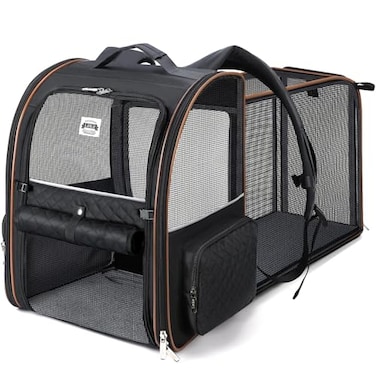 Lekebobor Large Cat Backpack Carrier Expandable Pet Carrier Backpack for Small Dogs Medium Cats Fit Up to 18 Lbs Dog Backpack Carrier Foldable Puppy Backpack Carrier for Travel Black