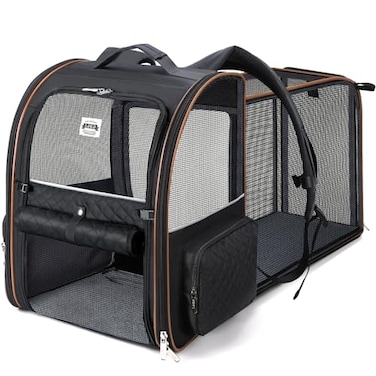 Lekebobor Large Cat Backpack Carrier Expandable Pet Carrier Backpack for Small Dogs Medium Cats Fit Up to 18 Lbs Dog Backpack Carrier Foldable Puppy Backpack Carrier for TravelBlack