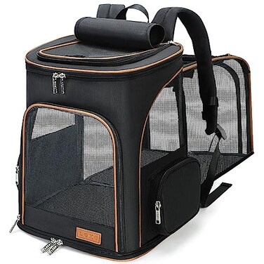 Lekereise Cat Backpack Carrier for Small Dogs and Medium Cat Puppy Kitten Bunny Pet Carrier Backpack Collapsible with Fully Ventilated Mesh with Safety LeashBlack