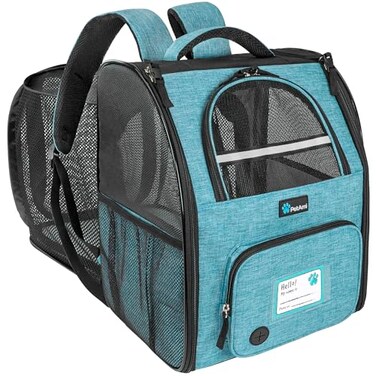 PetAmi Expandable Dog Backpack Carrier for Cats Pets Breathable Cat Carrier Backpack with Top Window MultiEntry Ventilated Foldable Travel Carrier for Small Medium Pets up to 18 lbs Teal Blue