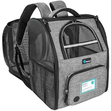 PetAmi Expandable Dog Backpack Carrier for Cats Pets Breathable Cat Carrier Backpack with Top Window MultiEntry Ventilated Foldable Travel Carrier for Small Medium Pets up to 18 lbs Light Gray