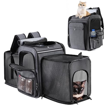 GROXKOX Cat Backpack CarrierDouble Side Expandable Cat Carrier BackpackDog Carrier Backpack for Medium Cats and Small DogsPuppies Up to 20 LbsPets Carrier Backpack with Breathable MeshGrey