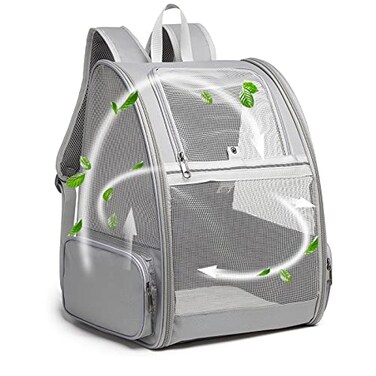 Texsens Pet Backpack Carrier for Small Cats Dogs Ventilated Design Safety Straps Buckle Support Collapsible Designed for Travel Hiking Outdoor Use Light Gray