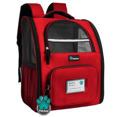 PetAmi Dog Backpack Carrier for Small Medium Dogs Large Cats up to 18 lbs 2 Side Entry Structured NoCollapse Frame Airline Approved Ventilated Pet Backpack for Hiking Camping Travel Vet Red