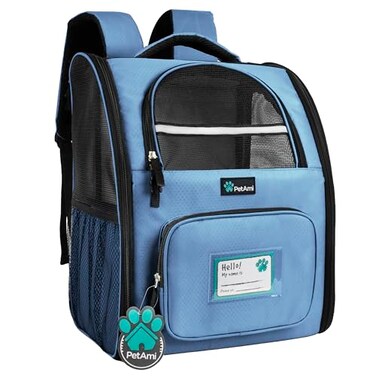 PetAmi Dog Backpack Carrier for Small Medium Dogs Large Cats up to 18 lbs 2 Side Entry Structured NoCollapse Frame Airline Approved Ventilated Pet Backpack for Hiking Camping Travel Light Blue