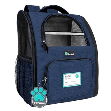 PetAmi Dog Backpack Carrier for Small Medium Dogs Large Cats up to 18 lbs 2 Side Entry Structured NoCollapse Frame Airline Approved Ventilated Pet Backpack for Hiking Camping Travel Vet Navy