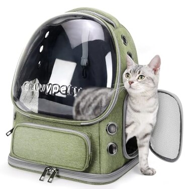 Cawypety Cat Backpack Carrier Breathable Cat Carrier Large Space Bubble Pet Backpack for Kitty Small Dog up to 15lbs Transparent Foldable Pet Carrier for Travel Hiking