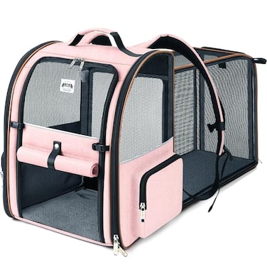 Lekebobor Large Cat Backpack Carrier Expandable Foldable Pet Carrier Backpack for Small Dogs Puppy Medium Cats Fit Up to 18 Lbs for Travel HikingPink