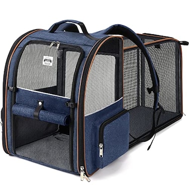 Lekebobor Large Cat Backpack Carrier Expandable Pet Carrier Backpack for Small Dogs Medium Cats Fit Up to 18 Lbs Dog Backpack Carrier Foldable Puppy Backpack Carrier for Travel HikingBlue