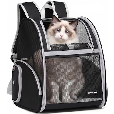FERMAO Cat Backpack Carrier for Small Dogs and Medium cat Puppy Kitten Bunny Pet Carrier Backpack Collapsible with Fully Ventilated Mesh with Safety Leash Black 129 L x 1062 W x 155 H M